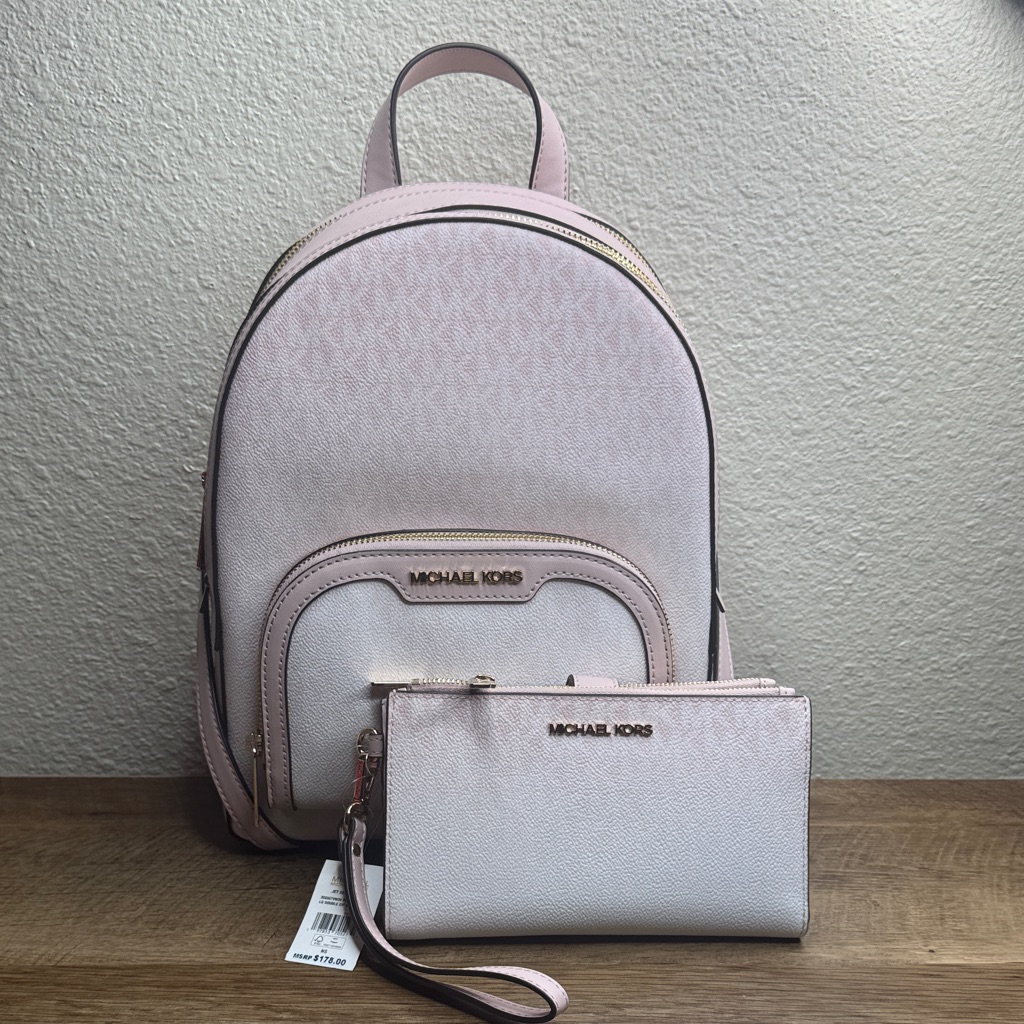 Michael Kors Medium Jaycee Powder Blush Ombre Backpack And Wristlet Set